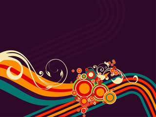 Vector illustration of retro disco lines with floral ornaments