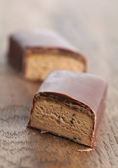 Chocolate bar with caramel and coffee filling