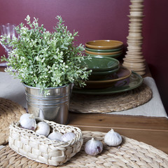 Flowers composition in retro interior.