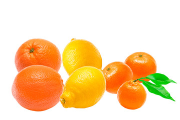 orange, lemon and mandarin  isolated on white background