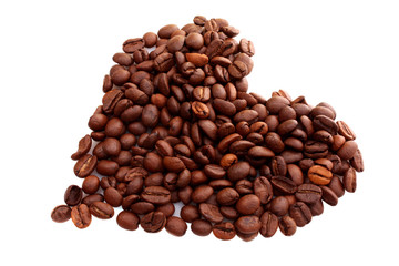 Roasted coffee beans in the shape of the heart