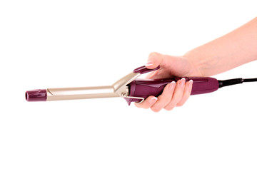 Curling Iron in the hand isolated on a white background