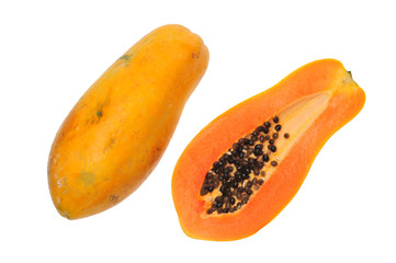 Ripe Papaya With Cut Section Showing The Seeds