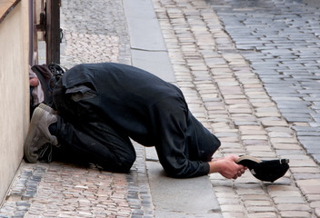 Beggar in the streets of Prague.