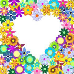 White heart background made with colorful flowers