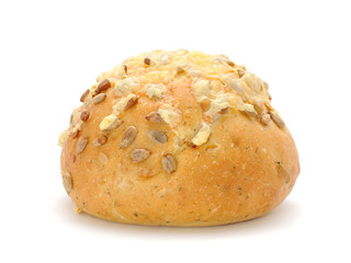 Wholemeal Bun with Seeds And Cheese Isolated on White Background