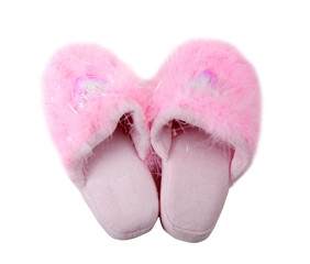pair of pink fluffy slipper