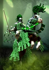 Deurstickers fantasie groene ridder © Luca Oleastri