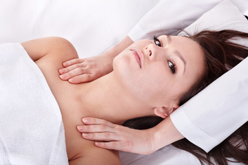 Young woman having head massage.