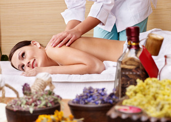 Fototapeta na wymiar Still life with woman on massage table in beauty spa.