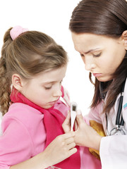 Doctor take  child temperature
