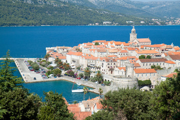 Naklejka na ściany i meble Korcula - panorama. Chorwacja, regionie Dalmacja, Europa.