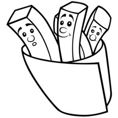 French Fries - Black and White Cartoon illustration