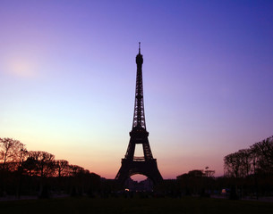 Silhouette of Eiffel Tower in the evening. The Eiffel tower is t