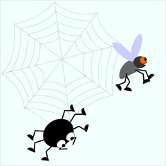 spider and fly, vector humorous illustration