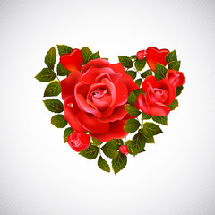 big heart with red flowering  roses