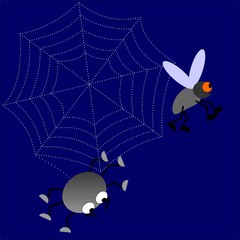 spider and fly -night, vector illustration