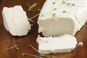White cheese and watercress