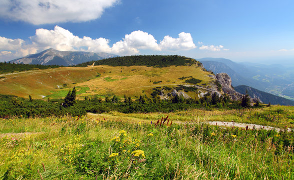 View at alpine mountain peaks - Raxalpe