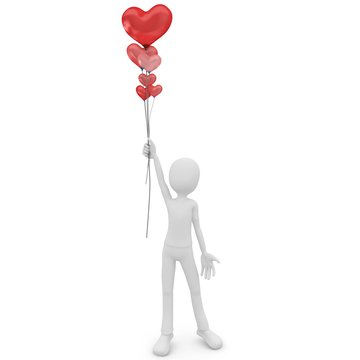3d man with balloons heart valentine's day