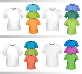 Color and white t-shirt design template. Photo-realistic vector