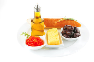 served baguette and caviar