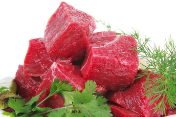 beef meat fillet in a white bowls with dill