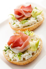 Sandwiches with cream cheese and smoked bacon