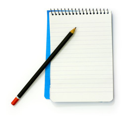 small notebook with blank lined pages and a pencil