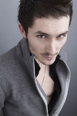 Young man's face. Close-up portrait.