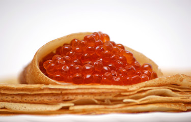 Pancakes with red caviar