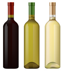 Red, Green and White wine bottles.