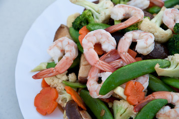 Fried mixed vegetables with shrimp