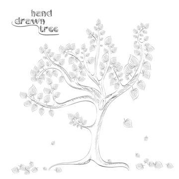 Hand drawn tree with falling leaves