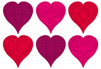 six red  heart, vector illustration