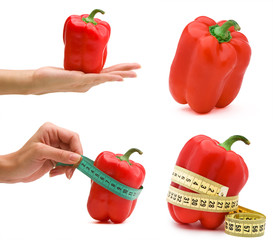 Collage of four pictures of paprika and measuring tape