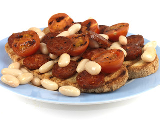 Chirozo and Cannellini Beans on Toast