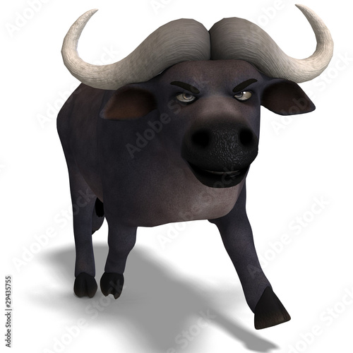 “very cute and funny cartoon buffalo. 3D rendering with clipping” Stock