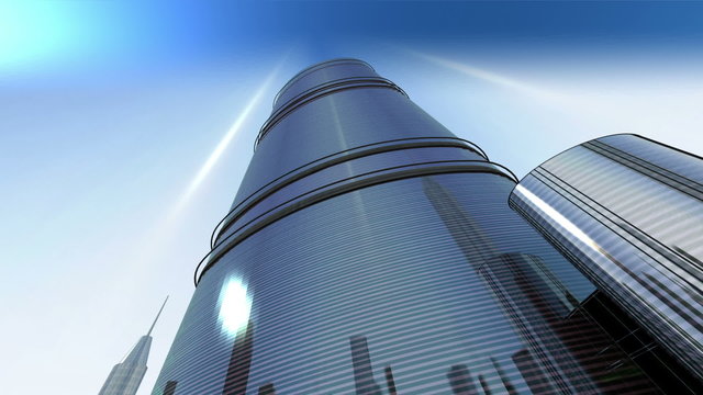 Camera flying along the building to the top