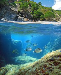 Surface and underwater view in Costa Brava, near Rosas, Spain