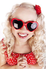 Funny girl with heart glasses