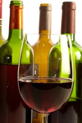 Wine Bottle and Glass of Red Wine