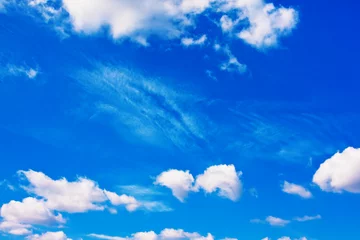 Fotobehang Background of blue sky with cumulus and fleecy clouds © Megaloman1ac