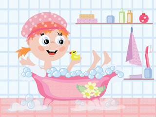Naklejka premium Girl in the bathroom CMYK