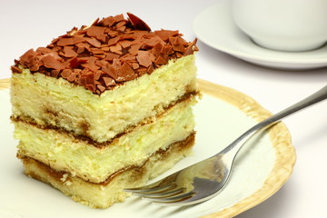 Tasty tiramisu cake closeup