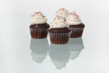 Chocolate Cupcakes with White Frosting and Sprinkles