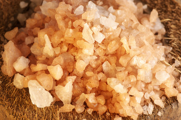 Bath salt in coconut shell