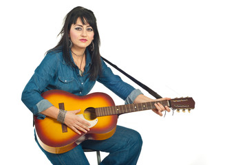 Obraz premium Beauty woman with acoustic guitar