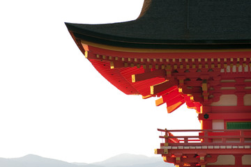 Pagoda roof and landscape, Kyomizu-dera Temple, Kyoto, Japan.