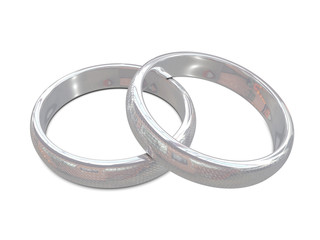 Silver rings on white background